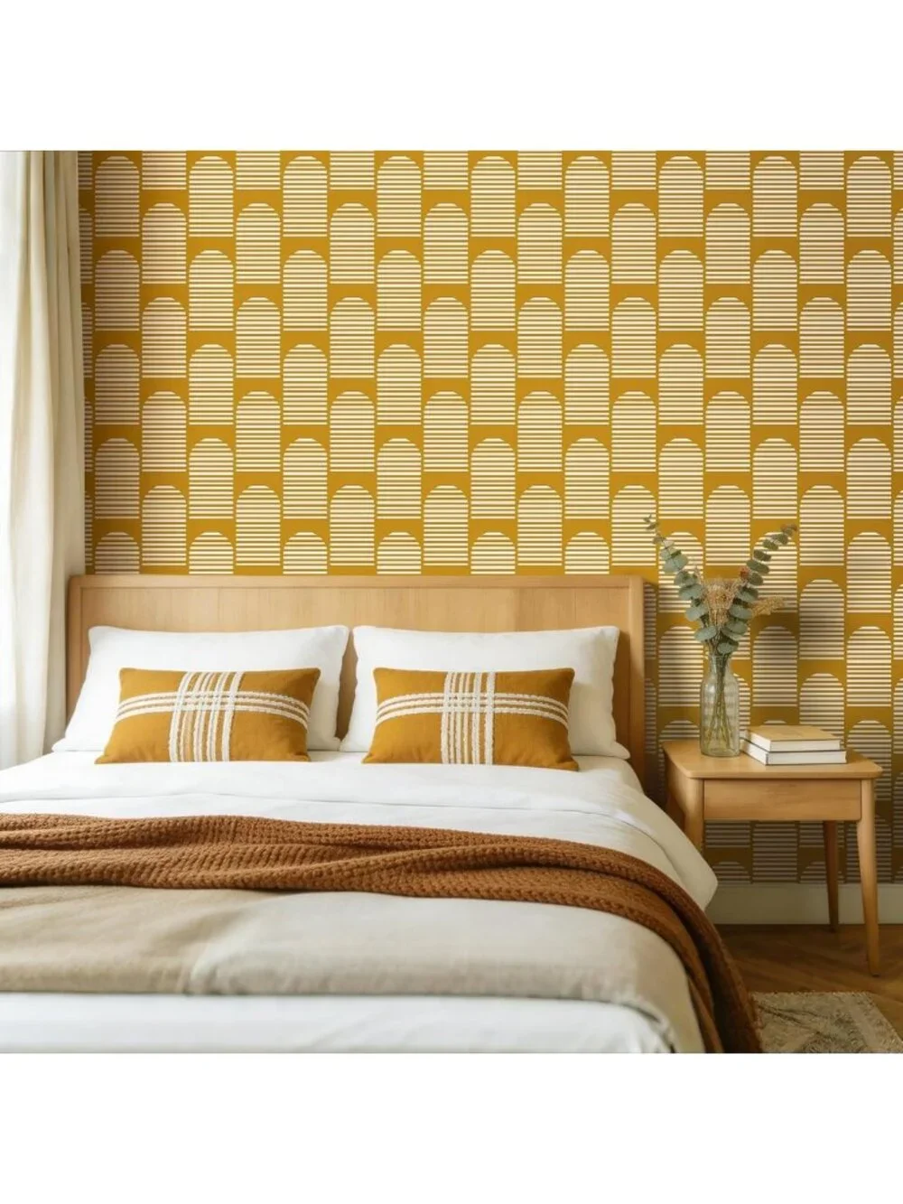 Vintage Dark Yellow Geometric Peel and Stick Wallpaper - Boho Mid Century Modern